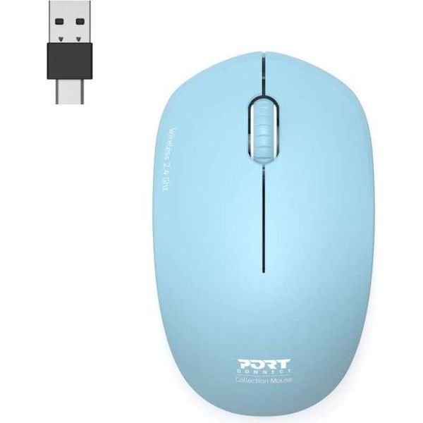 Port Connect Wireless Collection, Mouse Senza Fili, Dongle USB-A E USB-C, 2,4Ghz, 1600DPI, Azzurro-image