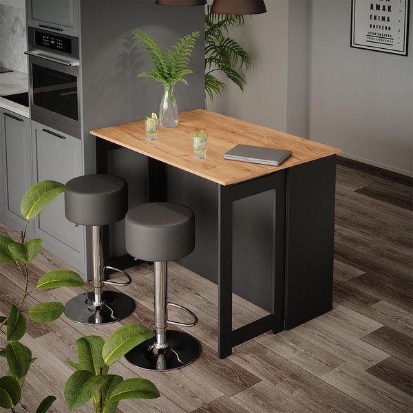 Vicco Set Di Tavoli Da Bar Dominic, 116 X 37 Cm Con 2 Sgabelli Da Bar, Quercia Dorata/Antracite-image