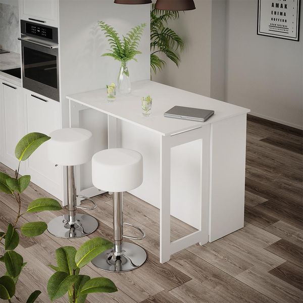 Vicco Tavolo Bar Con Sgabelli Dominic, 116 X 37 Cm Con 2 Sgabelli Da Bar, Bianco-image