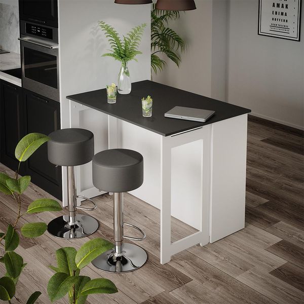 Vicco Tavolo Bar Con Sgabelli Dominic, 116 X 37 Cm Con 2 Sgabelli Da Bar, Antracite/Bianco-image