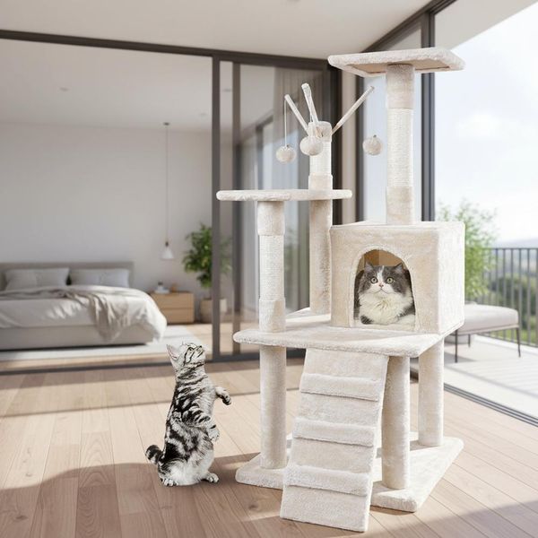 Mucola Albero Da Graffio Beige Albero Da Graffio Per Gatti 121Cm Casa Per Gatti Albero Da Arrampicata Colonna Per Gatti Arredamento Albero Da Gioco Albero Da Graffio Naturale Colonna In Sisal-image