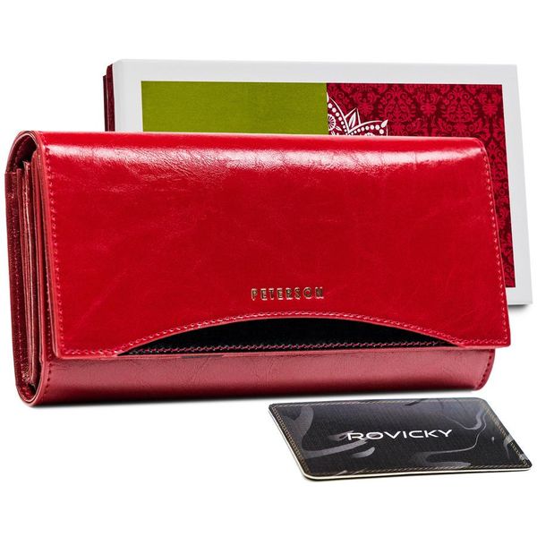 Peterson | Elegante Portacarte, Con Protezione Rfid, In Pelle Naturale, Nero, Rosso, 18X9,5 Cm-image