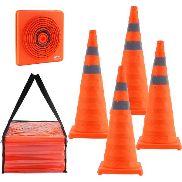 Vevor Coni Di Sicurezza Per Il Traffico, 4 Pz. Coni Pieghevoli Per Il Traffico, Coni Da Costruzione Con Collari Riflettenti, Coni Di Avvertimento Con Sacchetto Di Conservazione, Adatti Per Il Controllo Del Traffico, Parcheggi-image