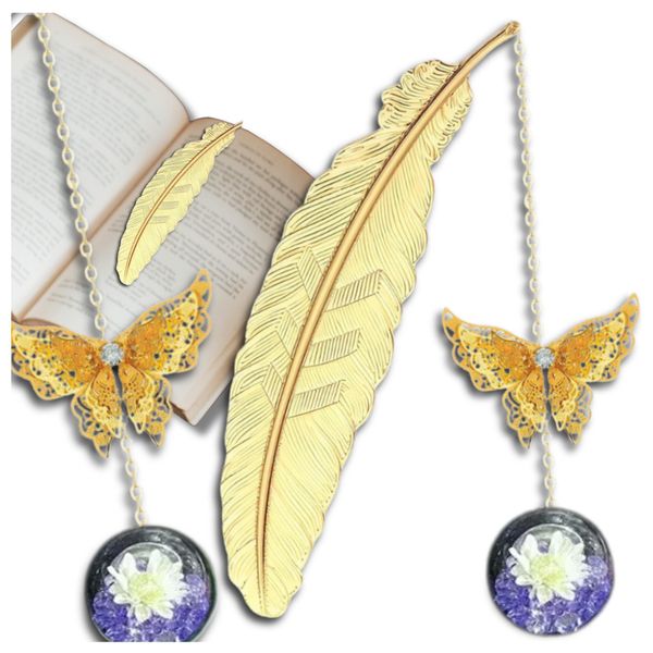 Edibazzar | Segnalibro Oro Piuma Metallo Regalo Elegante Farfalla Marcatore-image
