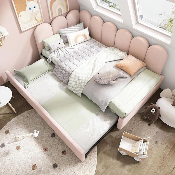 Sweiko Daybed 90X200Cm, Divano Letto Daybed, Letto Per Bambini 90X190Cm, Velluto, Rosa, Senza Materasso-image