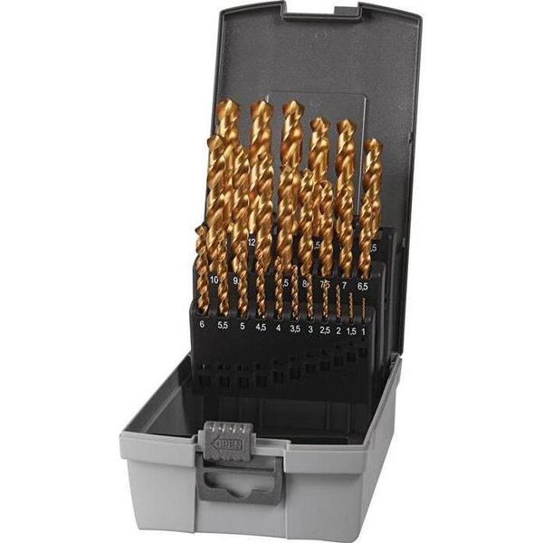 Set Di Punte Elicoidali Din 338 Tipo Uni Ø Nominale 1-13X0,5 Mm Hss-Co Tin Valigetta In Plastica Da 25 Pezzi-image