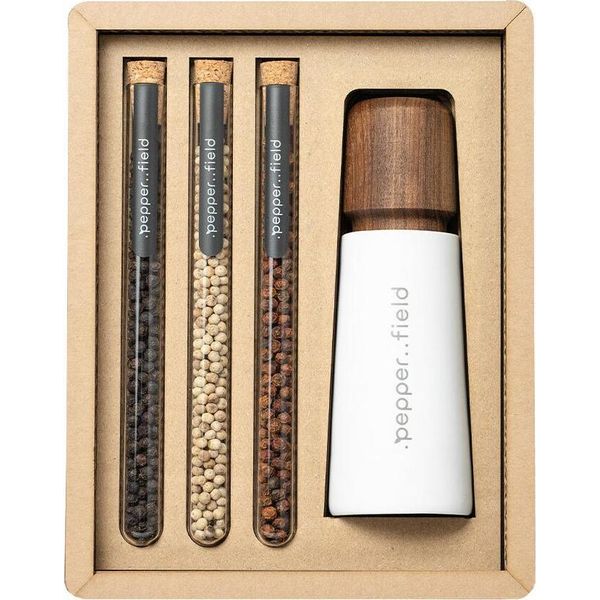 .Pepe..Campo Macinino In Porcellana Bianca Con Set Di Tubi Con Pepe Di Kampot 3 × 10 G-image