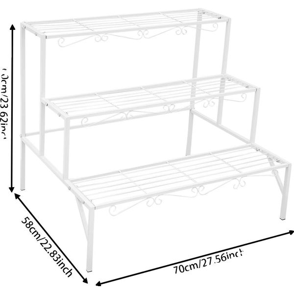 Supporto Per Piante, Struttura In Metallo, Design A Tre Livelli, Bianco-image