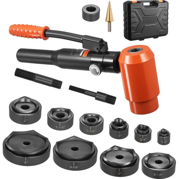 Succebuy Set Di Punzoni Idraulici Per La Spellatura, Punzonatura Da 15 Tonnellate, Set Di Punzoni Da 12,7 A 101,6 Mm, Set Per La Realizzazione Di Fori Con 10 Matrici Per Interruttori E Scatole Di Distribuzione In Metallo-image