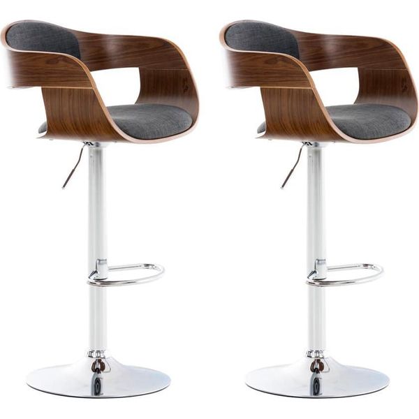Set Di 2 Sgabelli Da Bar - Sgabello Da Bar - Eccezionale Comfort Di Seduta, Regolabile In Altezza | Colore: Noce/Grigio Scuro-image
