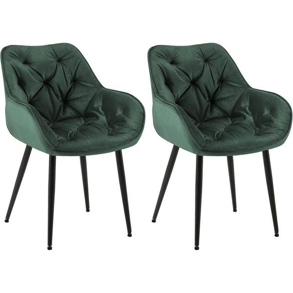 Set Di 2 Sedie Da Pranzo In Velluto - Set Di Sedie - Design Moderno E Comfort | Colore: Verde-image