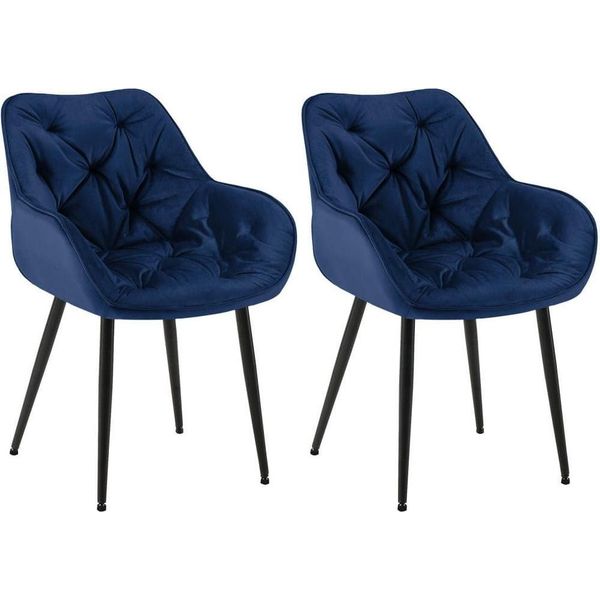 Set Di 2 Sedie Da Pranzo In Velluto - Set Di Sedie - Design Moderno E Comfort | Colore: Blu Scuro-image