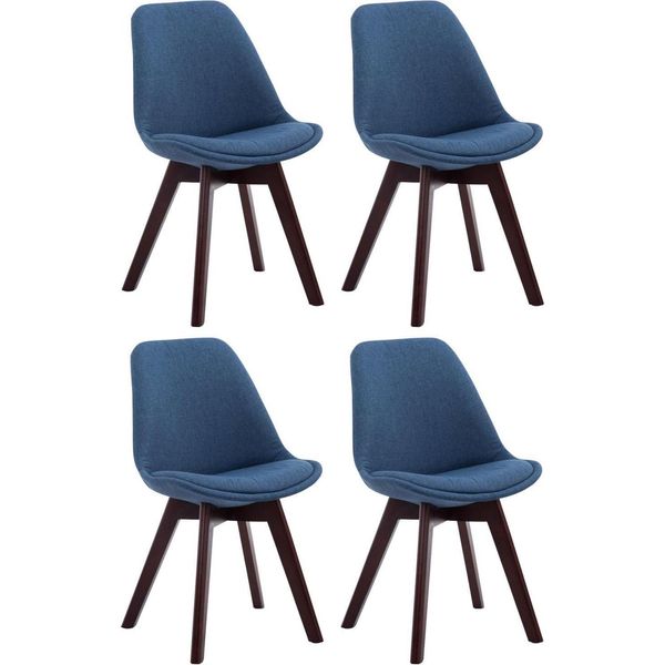 Set Di 4 Sedie Per Visitatori - Sedie Da Pranzo - Posizione Di Seduta Confortevole | Colore: Blu | Colore Base: Noce-image