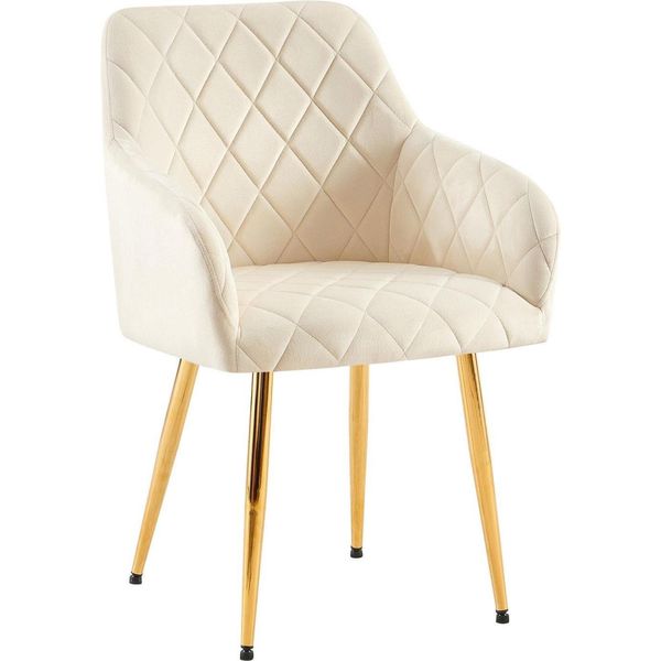 Comoda Sedia Da Pranzo In Velluto - Sedia Elegante, Comfort Duraturo - Struttura Robusta | Colore: Crema | Materiale Della Struttura: Oro Metallizzato-image