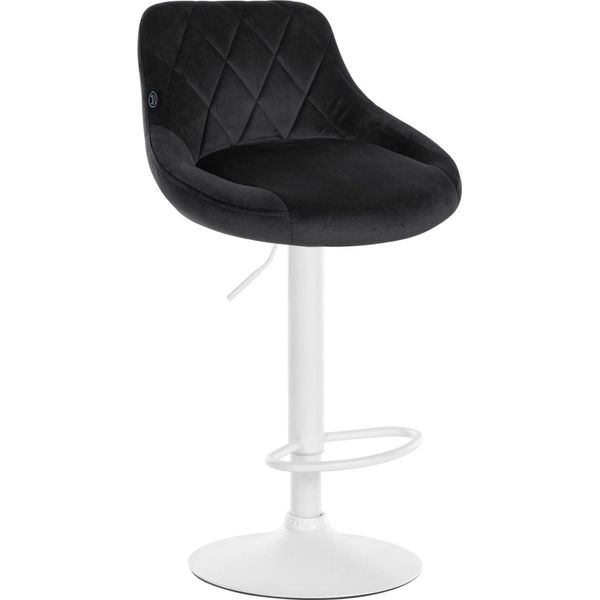 Sgabello Da Bar In Velluto - Sgabello Elegante - Seduta Girevole A 360° Con Alzata A Gas E Poggiapiedi | Colore: Nero | Colore Base: Bianco-image