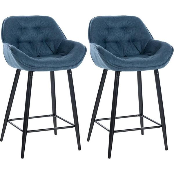 Set Di 2 Sgabelli Da Bar - Sgabello - Elevato Comfort Di Seduta Con Rivestimento In Velluto | Colore: Blu | Materiale: Polvere-image