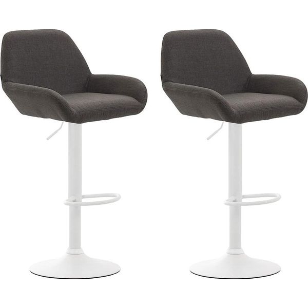 Set Di 2 Sgabelli Da Bar Regolabili - Sgabello Da Bar - Comodo Schienale E Poggiapiedi | Colore: Grigio Scuro, Colore Base: Bianco-image