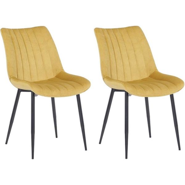 Set Di 2 Sedie Da Pranzo In Velluto - Sedie In Velluto - Imbottitura Confortevole, Design Moderno | Colore: Giallo-image
