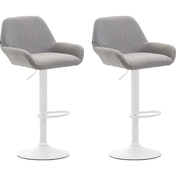 Set Di 2 Sgabelli Da Bar Regolabili - Sgabello Da Bar - Comodo Schienale E Poggiapiedi | Colore: Grigio | Colore Base: Bianco-image