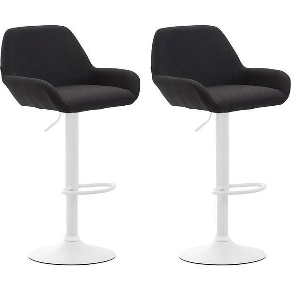 Set Di 2 Sgabelli Da Bar Regolabili - Sgabello Da Bar - Comodo Schienale E Poggiapiedi | Colore: Nero | Colore Base: Bianco-image