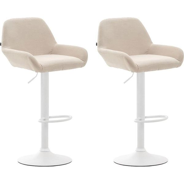 Set Di 2 Sgabelli Da Bar Regolabili - Sgabello Da Bar - Comodo Schienale E Poggiapiedi | Colore: Crema | Colore Base: Bianco-image
