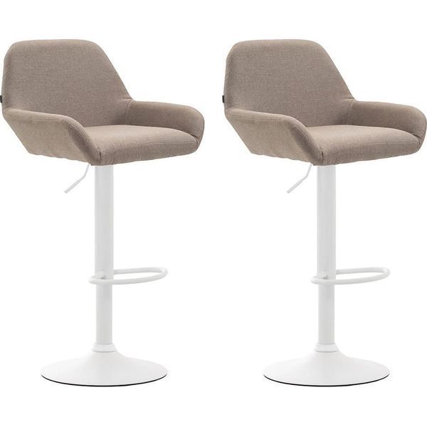 Set Di 2 Sgabelli Da Bar Regolabili - Sgabello Da Bar - Comodo Schienale E Poggiapiedi | Colore: Tortora | Colore Base: Bianco-image