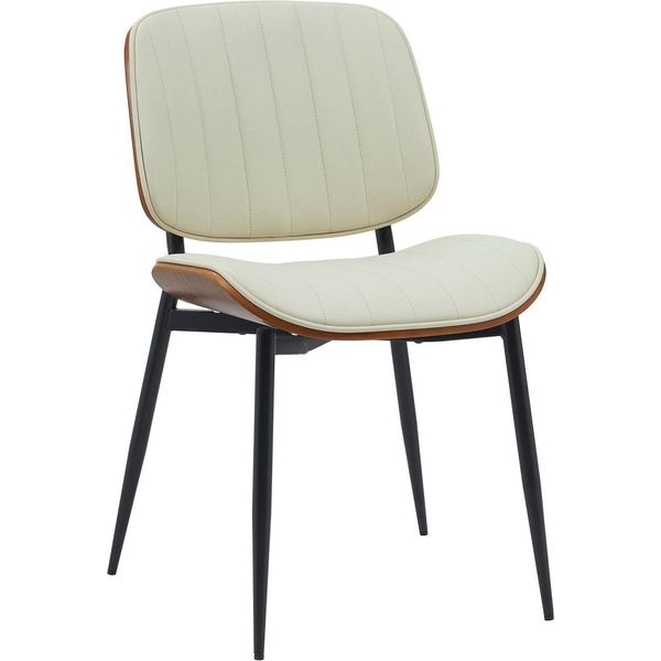 Elegante Sedia Da Pranzo - Sedia Da Cucina - Seduta Comoda E Durevole. Colore: Noce/Crema | Materiale: Pelle Finta-image