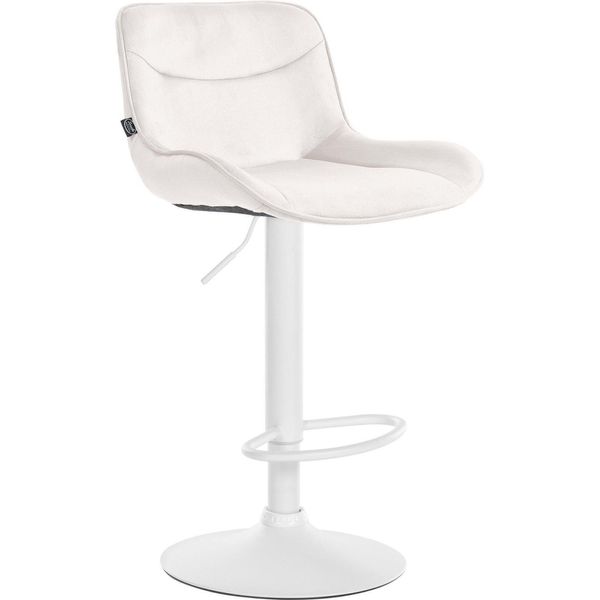 Sgabello Da Bar Regolabile In Velluto - Sgabello - Girevole A 360°, Alto Comfort | Colore: Crema | Colore Base: Bianco-image