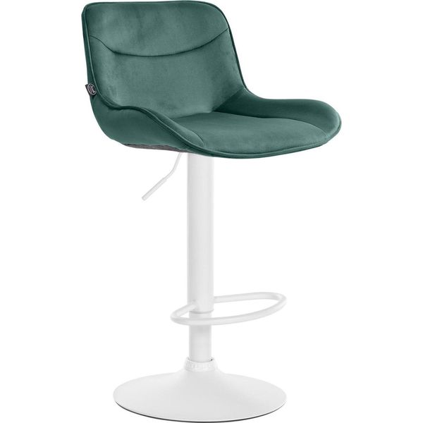 Sgabello Da Bar Regolabile In Velluto - Sgabello - Girevole A 360°, Alto Comfort | Colore: Verde | Colore Base: Bianco-image