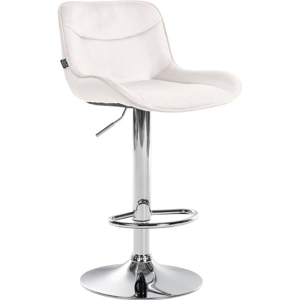 Sgabello Da Bar Regolabile In Velluto - Sgabello - Girevole A 360°, Alto Comfort | Colore: Crema | Colore Base: Cromo-image