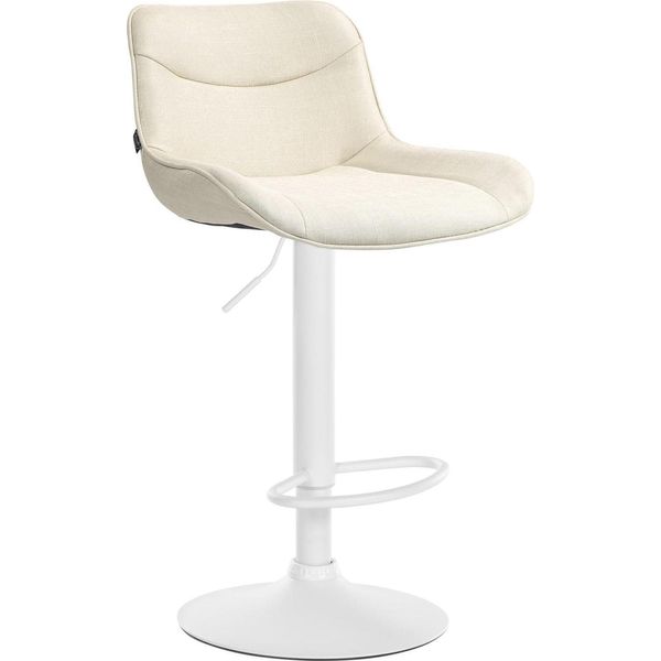 Sgabello Da Bar Regolabile - Sgabello Girevole - Comfort Ergonomico, Tessuto Resistente | Colore: Crema | Colore Base: Bianco-image