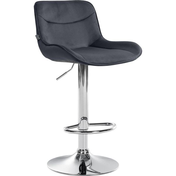 Sgabello Da Bar Regolabile In Velluto - Sgabello - Girevole A 360°, Alto Comfort | Colore: Nero | Colore Base: Cromo-image