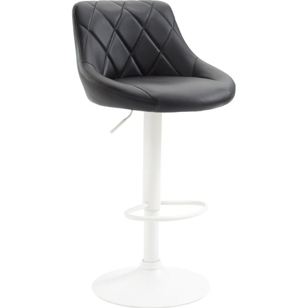 Elegante Sgabello Da Bar - Sgabello - Rivestimento In Pelle Finta, Girevole A 360°, Regolabile In Altezza | Colore: Nero | Colore Base: Bianco-image