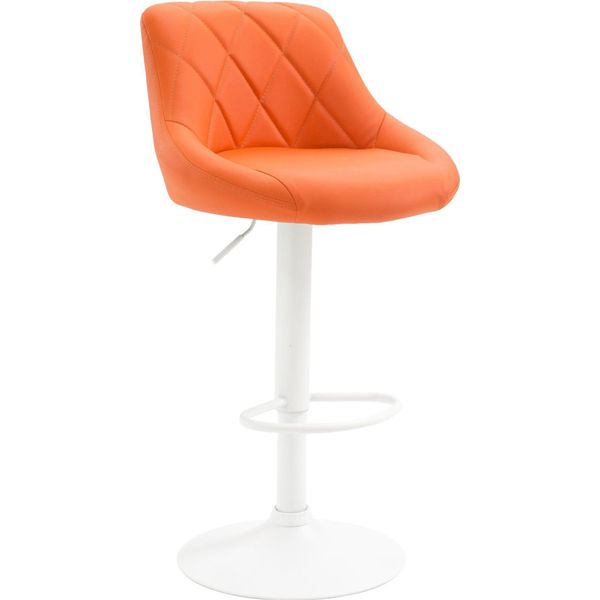 Elegante Sgabello Da Bar - Sgabello - Rivestimento In Pelle Finta, Girevole A 360°, Regolabile In Altezza | Colore: Arancione | Colore Base: Bianco-image