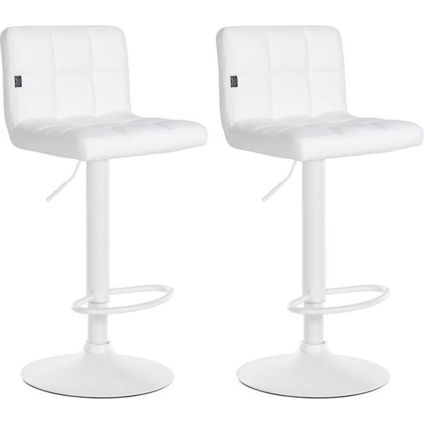 Set Di 2 Sgabelli Da Bar In Pelle Finta - Sgabelli Da Cucina - Comfort Regolabile | Colore: Bianco | Colore Base: Bianco-image