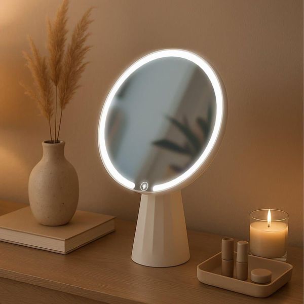 Specchio Per Il Trucco - Specchio Cosmetico - Illuminazione Led Regolabile, Caricatore USB-C-image