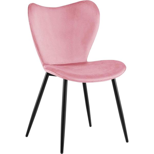 Sedia Da Pranzo In Velluto Rosa - Sedia A Secchiello - Seduta Confortevole - Struttura In Metallo Nero-image