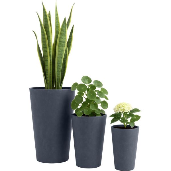 Set Di 3 Vasi Da Fiori Rotondi - Argilla Fibrosa - Durevole E Resistente Agli Agenti Atmosferici-image