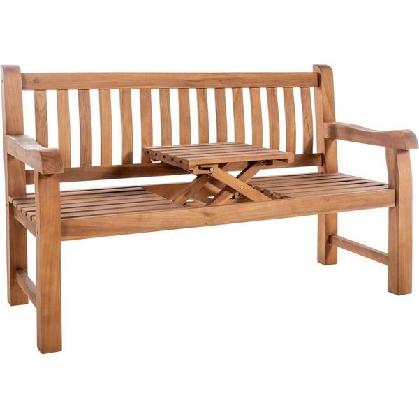 Elegante Panca In Teak Con Tavolo - Panca Da Giardino - Teak Resistente Alle Intemperie-image