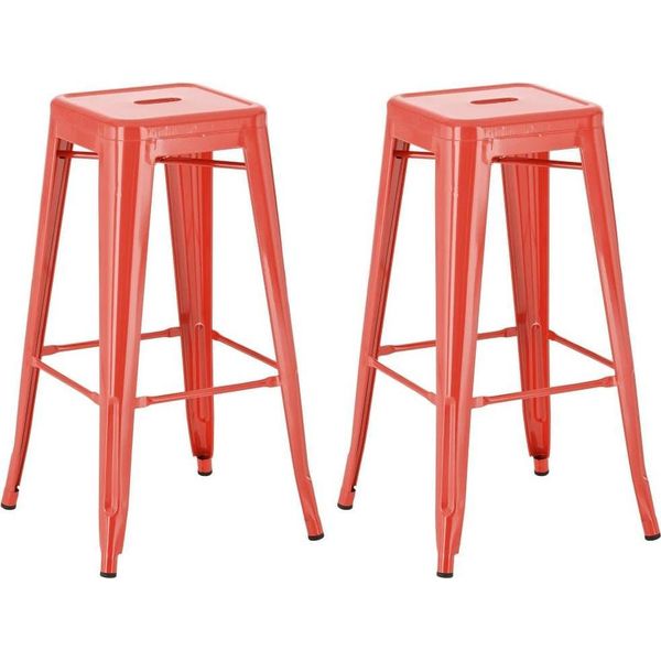 Set Di 2 Sgabelli Da Bar - Sgabelli Alti - Impilabili, Design Salvaspazio | Colore: Rosso-image