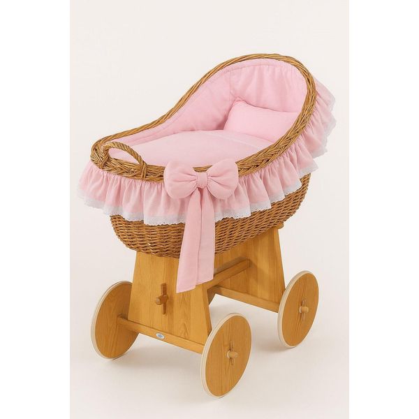 Culla In Vimini Rosa - Culla Intrecciata A Mano - Montabile, Comoda E Sicura Con Base In Legno-image