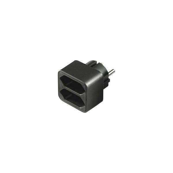 Stromadapter 1X Schutzkontakt > 2X Euro, Steckdosenadapter Schwarz, Platzsparende Verteilersteckdose-image