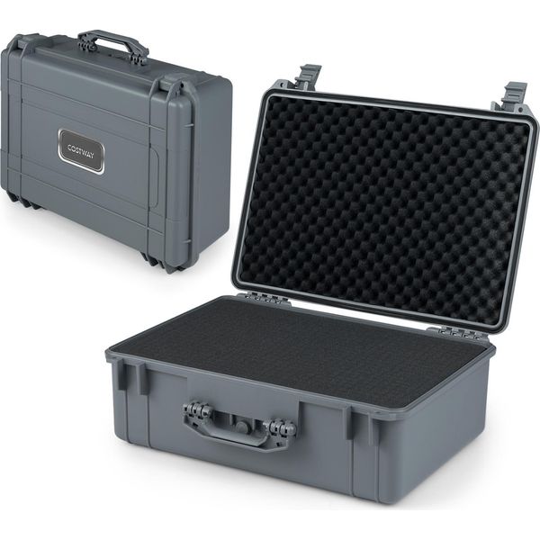 Costway Custodia Rigida Per Fotocamera Da 22", Unisversale Personalizzabile, Custodia Impermeabile Per Fotocamera Con Schiuma Per Elettronica, Droni, Fotocamere Grigio"-image