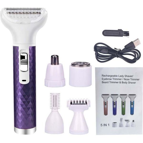 Inf Rasoio Elettrico Donna 5 In 1 - Kit Depilazione Ricaricabile Usb Viola-image