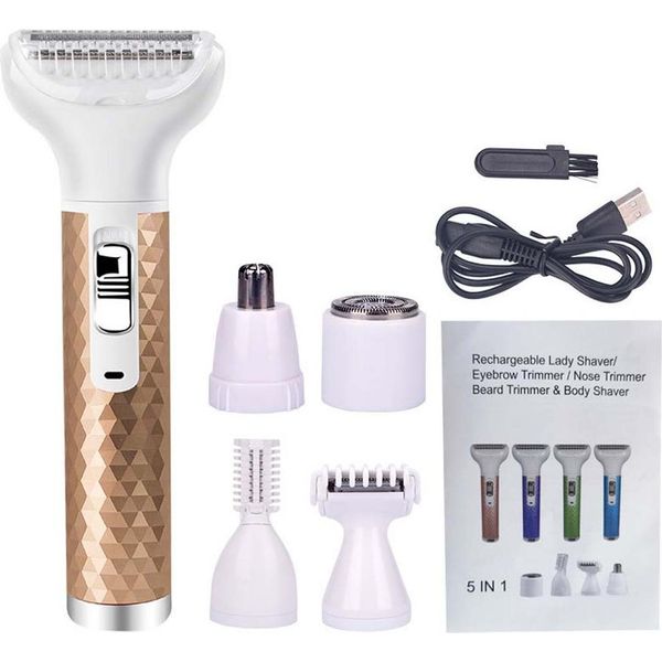 Inf Rasoio Elettrico Donna 5 In 1 - Kit Depilazione Ricaricabile Usb Oro Rosa-image