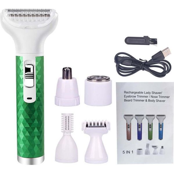 Inf Rasoio Elettrico Donna 5 In 1 - Kit Depilazione Ricaricabile Usb Verde-image
