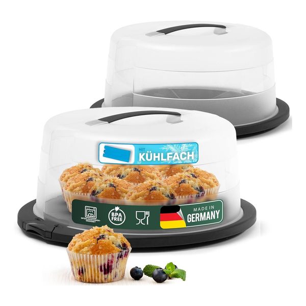 Novaliv 2X Kuchen-Transportbox Mit KüHlfach Und Muffin-BehäLter (Rund 38 X 33,5 X 17,5 Cm), Aufbewahrungsbox Mit Deckel FüR Kuchen & Torten, Tortentransportbox TortenbehäLter Tortenglocke-image