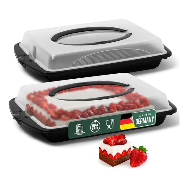 Novaliv 2X Kuchen-Transportbox (Rechteckig 45 X 30 X 9 Cm), Aufbewahrungsbox Mit Deckel, Party-Box Container Tortentransportbox TortenbehäLter Tortenglocke, Kuchen Torten Muffins Desserts-image