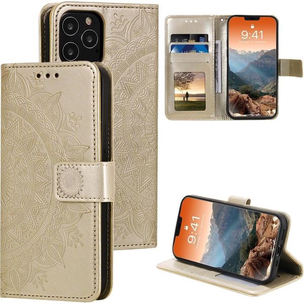 Custodia Per Apple Iphone 12 Pro Max Custodia Del Telefono Cellulare Flip Case Cover Mandala Rosegold-image