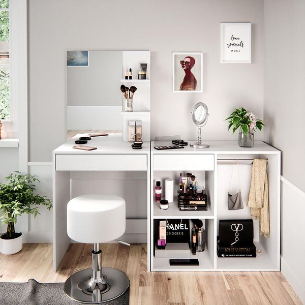 Vicco Tavolo Da Toeletta Isabelle, 140 Cm Con Sgabello, Bianco-image